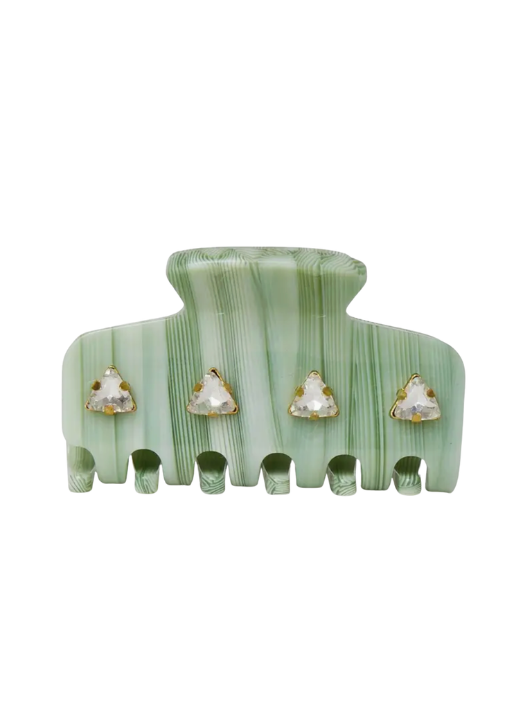 Lele Sadoughi mini crystal jaw clip in sage green Green with Envy Claw Clip” ? Sage Swirl Mini Claw Clip by  main image 3