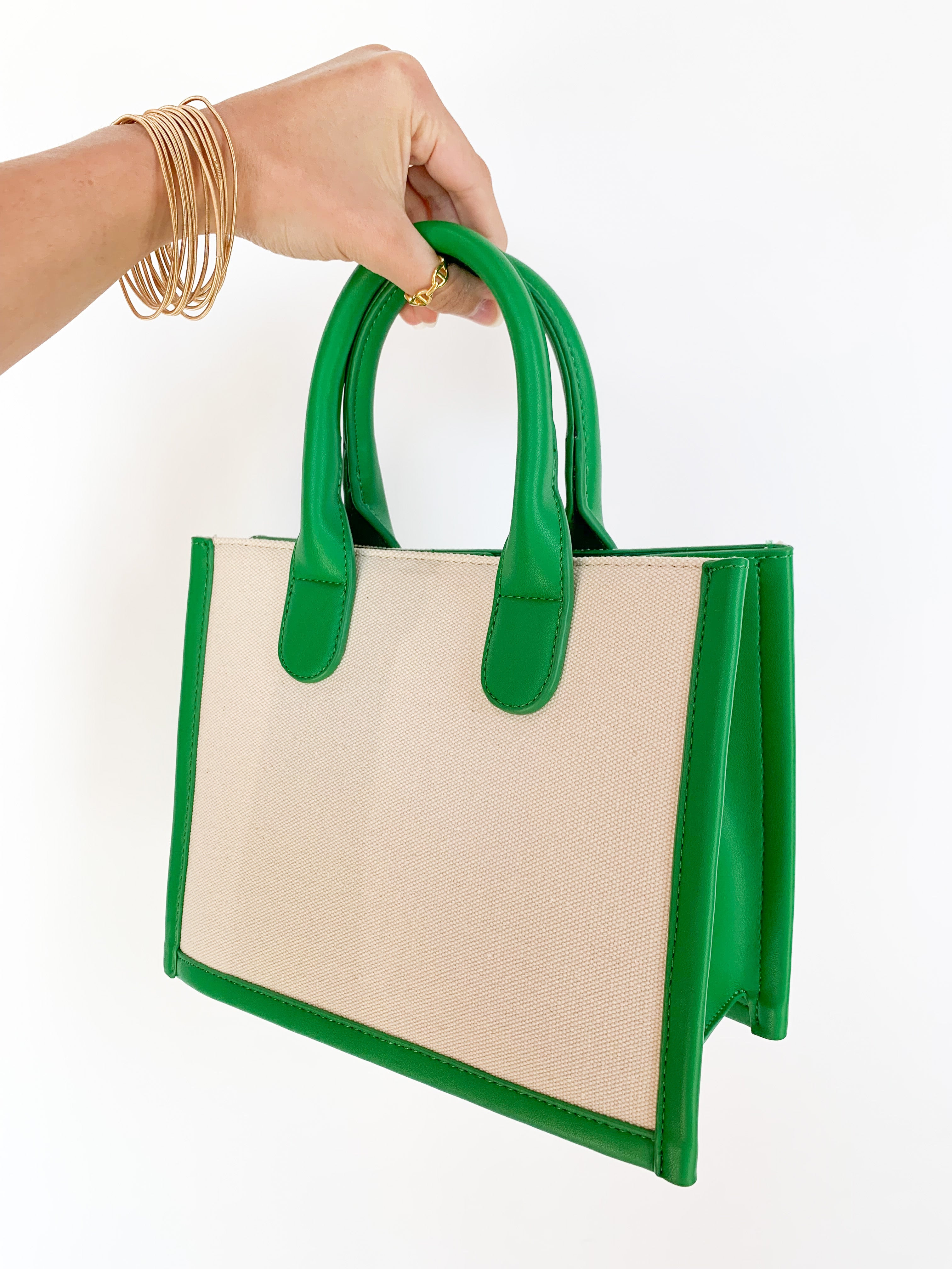 Green Lucille Recycled Vegan Leather & Canvas Tote Bag