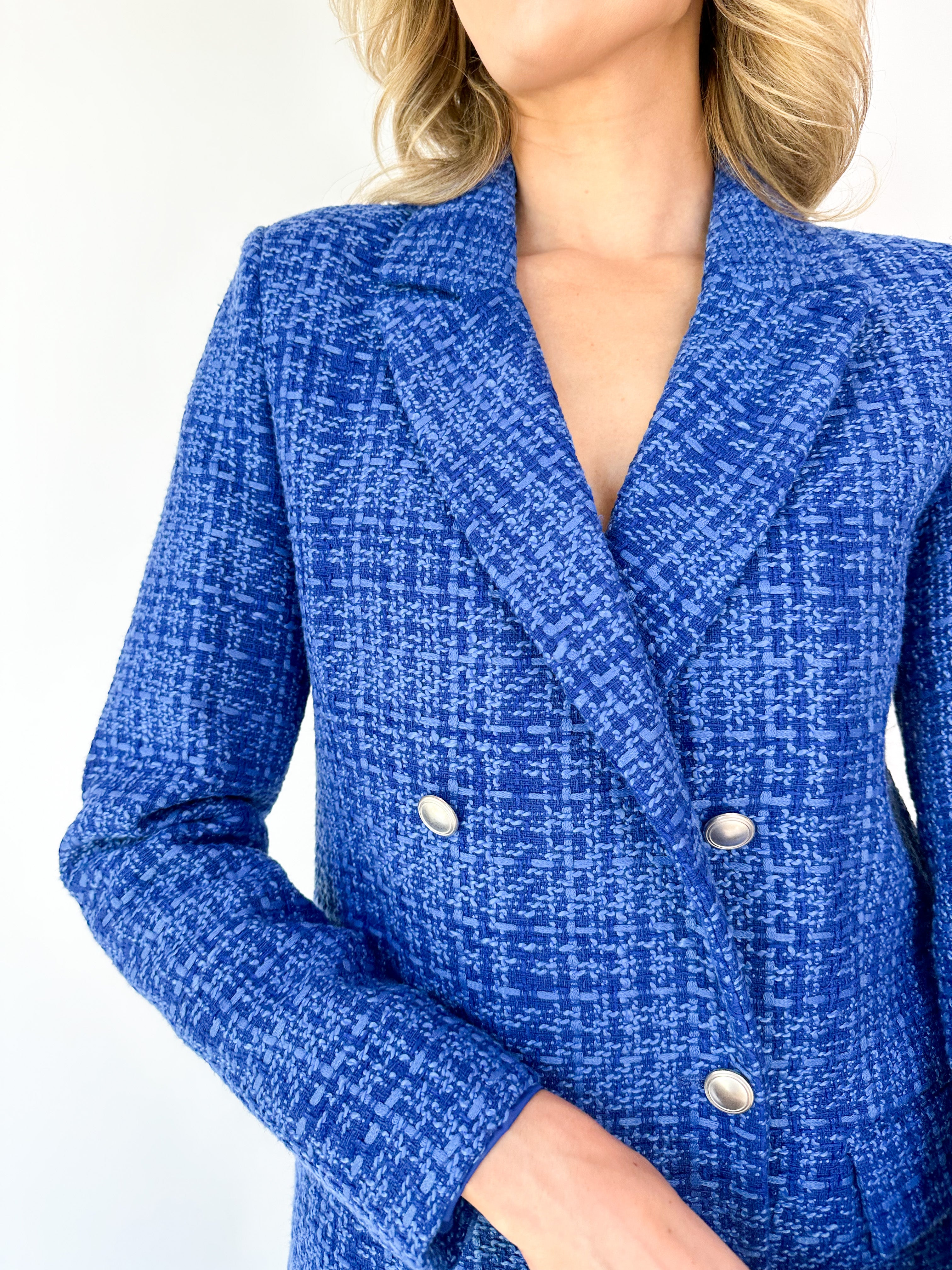 French Connection Women's Azzurra Tweed Blazer, Light Blue, Xs