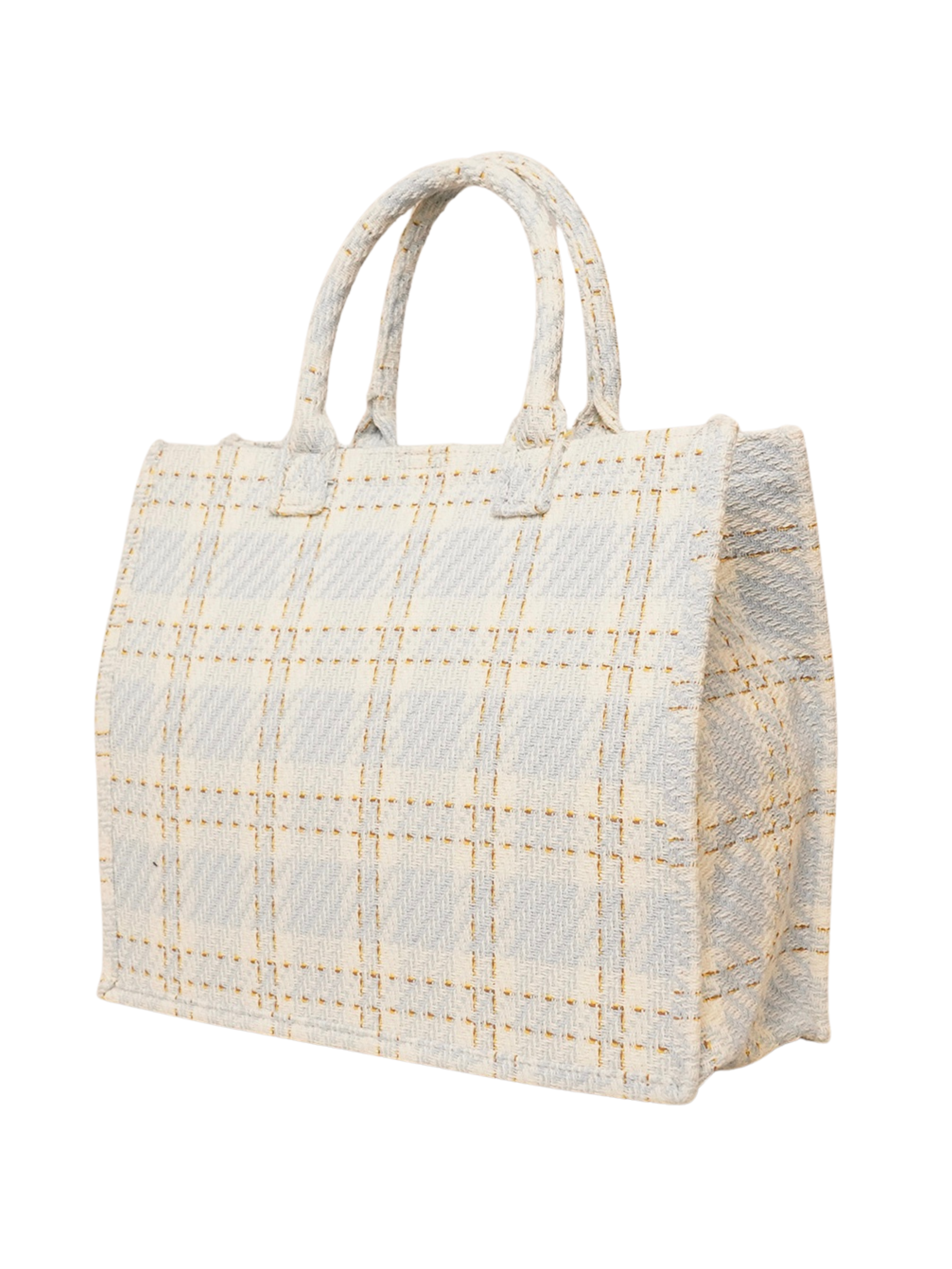 Plaid canvas top tote bags